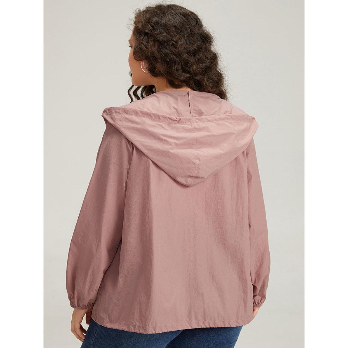 Plus Size Plain Hooded Pocket Zipper Fly Drawstring Jacket Women Rouge Plain Pocket Dailywear Jackets BloomChic 30/6X Product Image