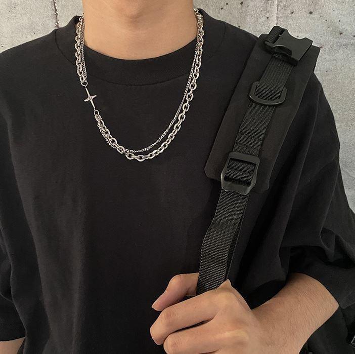 DOUBLE CHAIN CROSS NECKLACE Product Image
