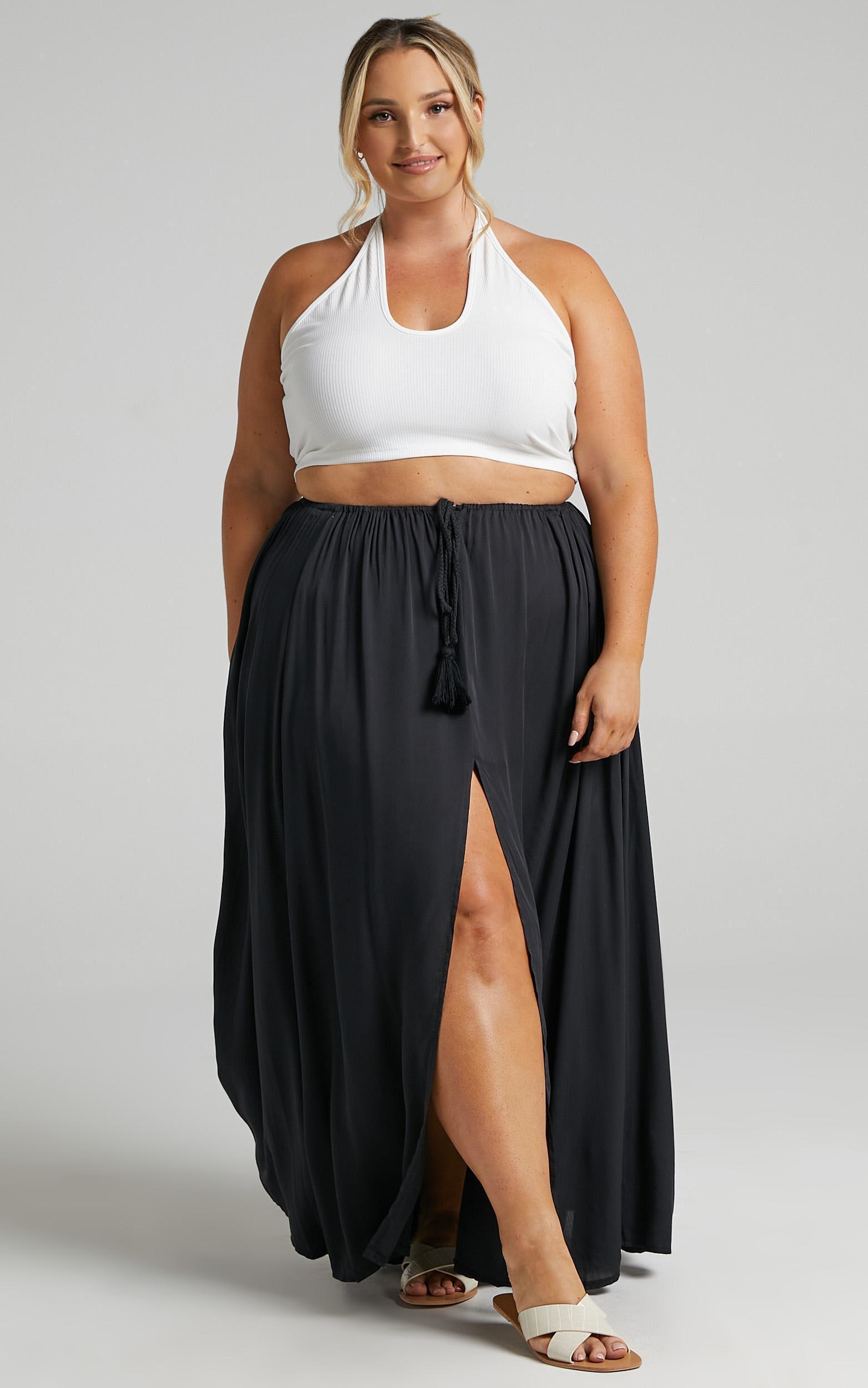 Under The Twilight Maxi Skirt - Thigh Split Skirt in Black Product Image