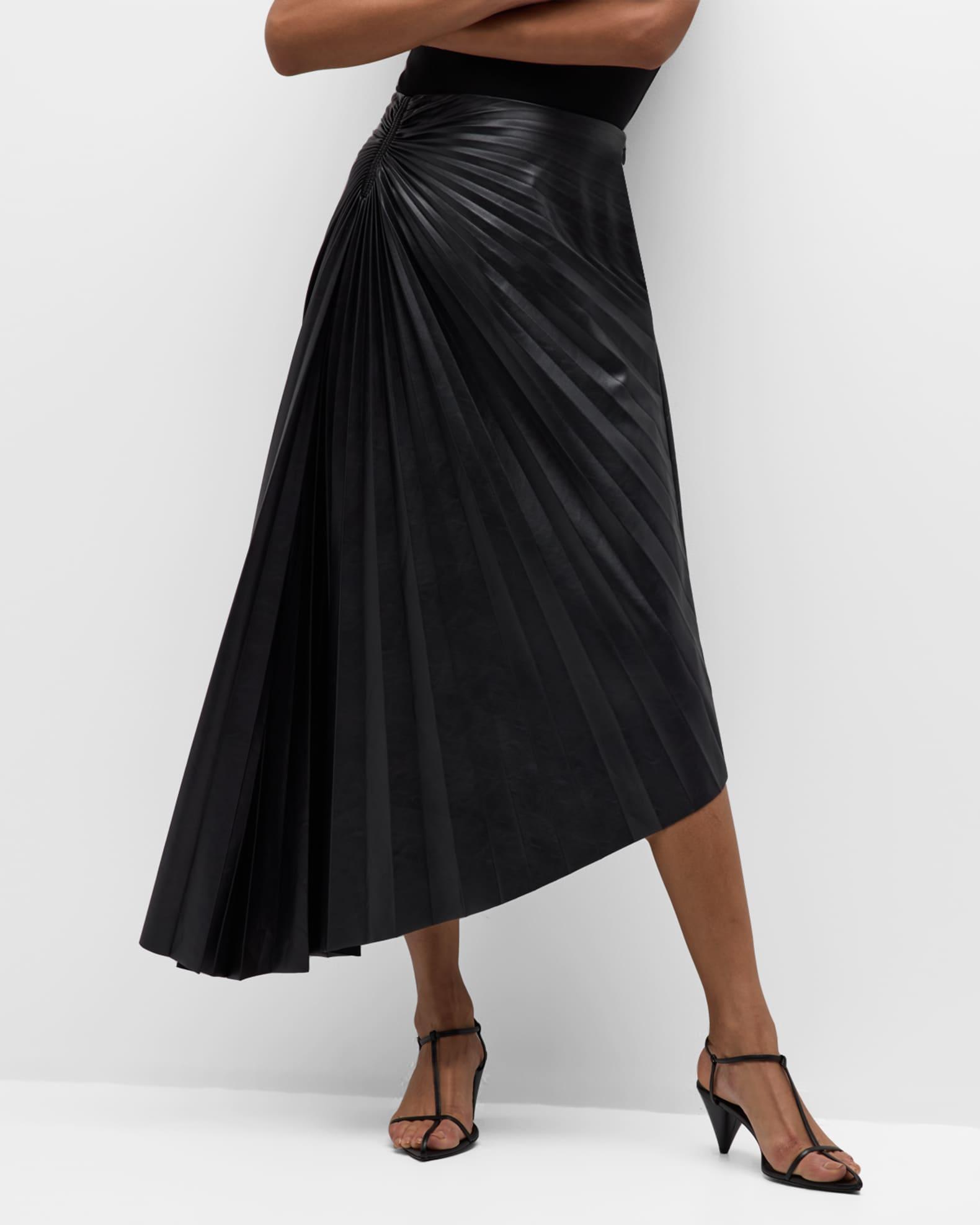 Tracy Pleated Side-Ruched Faux Leather Maxi Skirt Product Image
