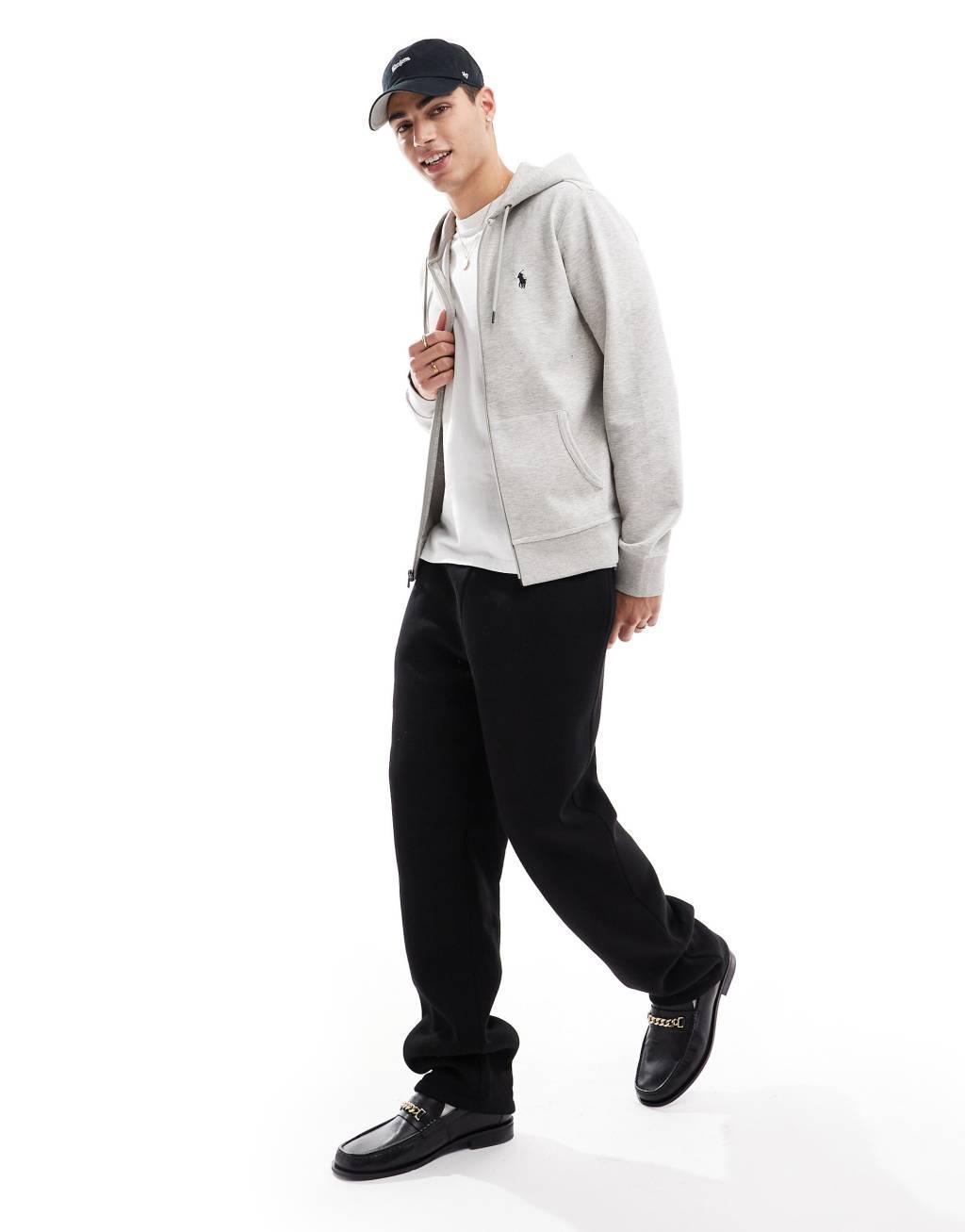 Polo Ralph Lauren player logo zip up hoodie in gray Product Image