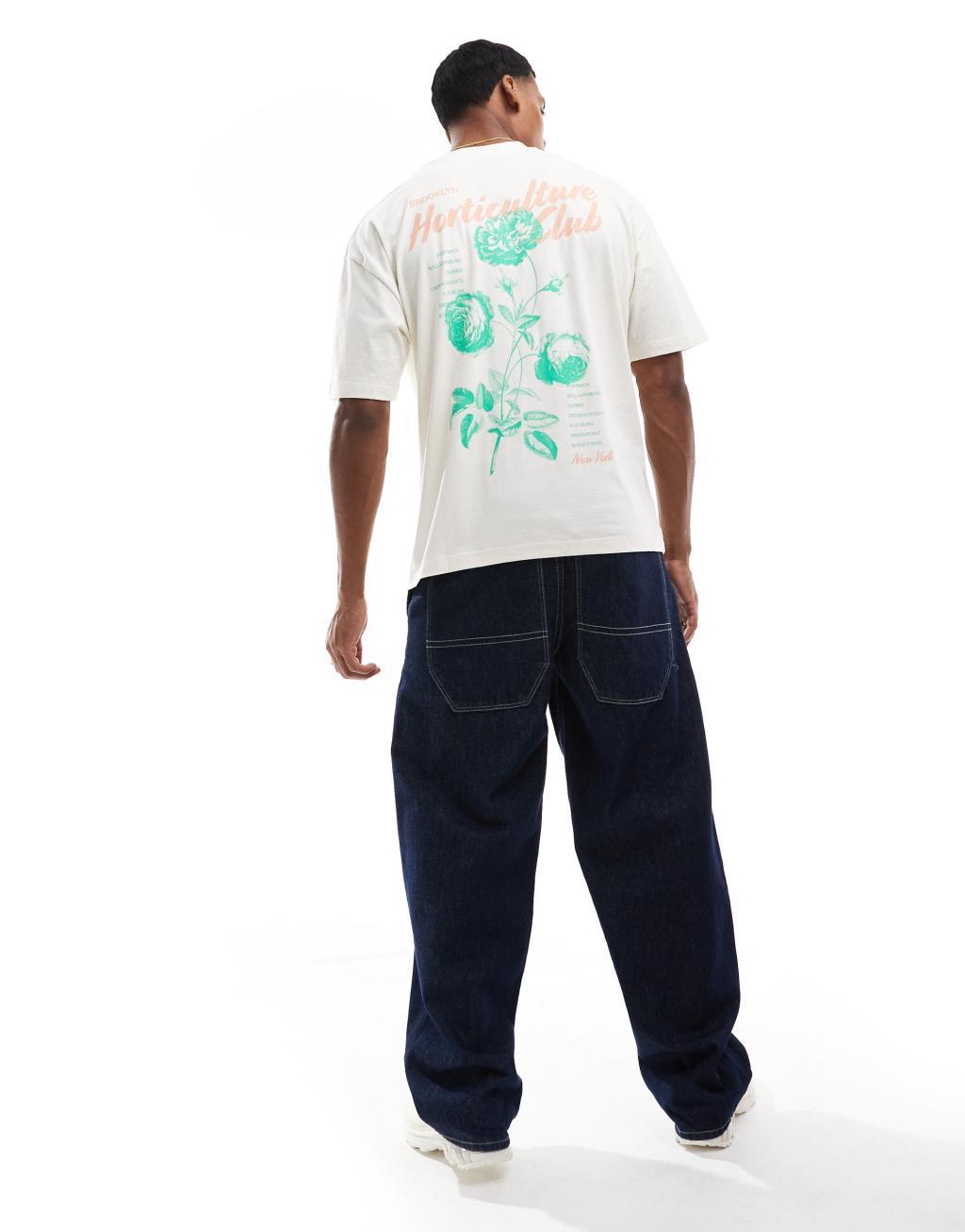 ASOS DESIGN oversized t-shirt with front and back floral print in off-white Product Image