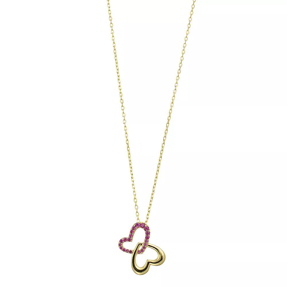Sterling Silver Red Cubic Zirconia Double Heart Butterfly Pendant Necklace, Womens Gold Tone Product Image