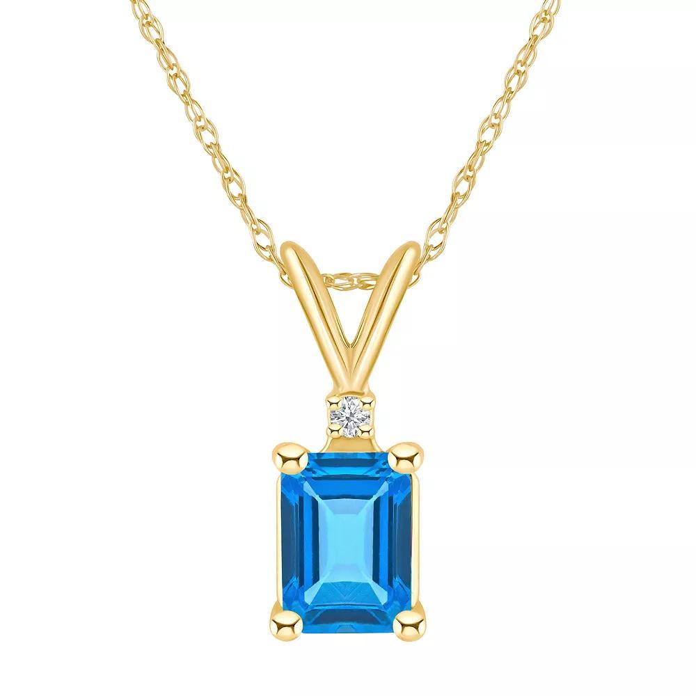 Celebration Gems 14k Gold Emerald Cut Swiss Blue Topaz & Diamond Accent Pendant Necklace, Women's, Size: 18", 14k Whgold Product Image