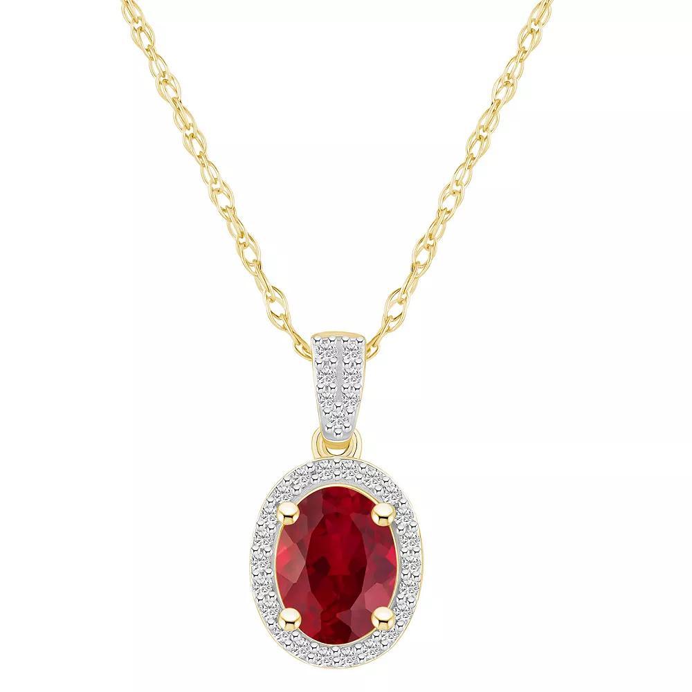 Celebration Gems 10k Gold Oval Gemstone & Lab-Created White Sapphire Halo Pendant Necklace, Women's, Size: 18", Created Red Product Image