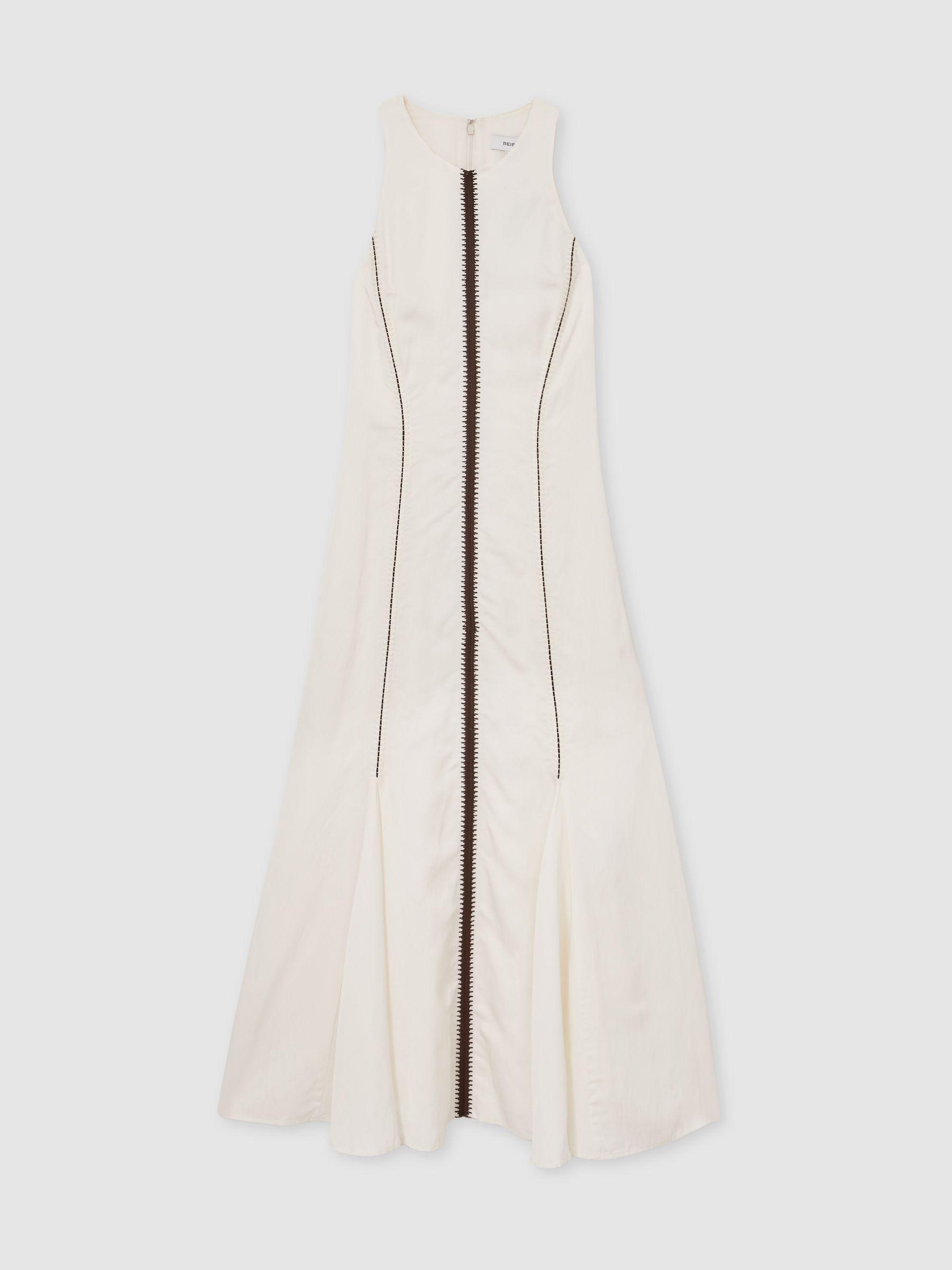 Petite Poplin Belted Split Midi Dress in Ivory Product Image