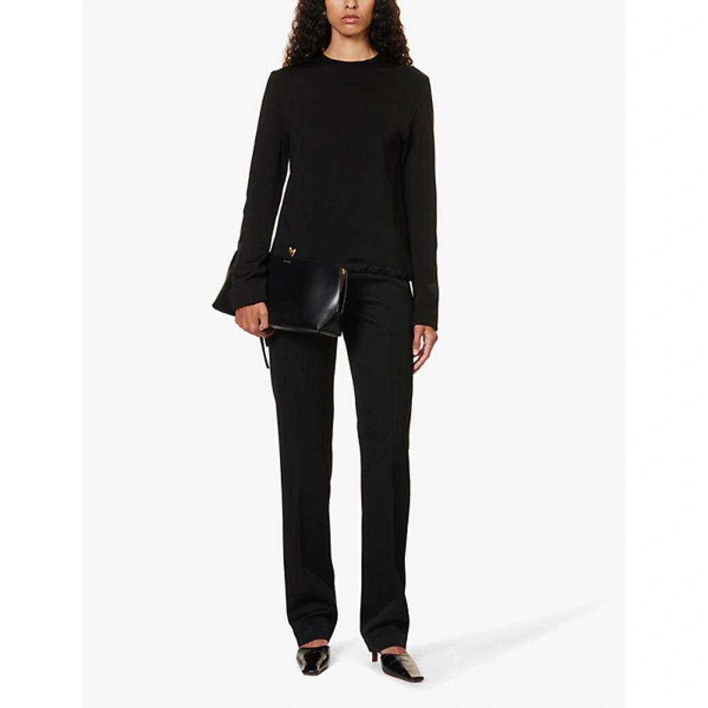 JIL SANDER Womens 1 Structured-waist Pressed-crease Straight-leg High-rise Wool Trousers In Black Product Image