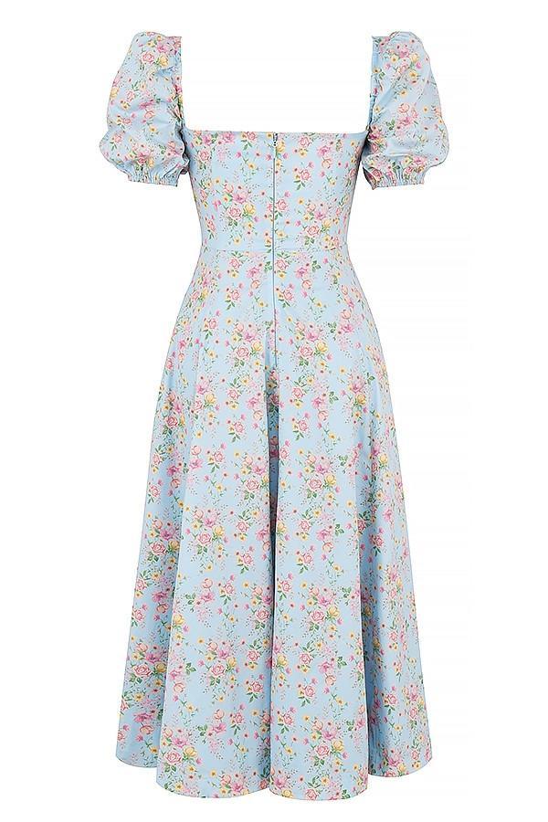 Tallulah Blue Vintage Floral Puff Sleeve Midi Dress Product Image