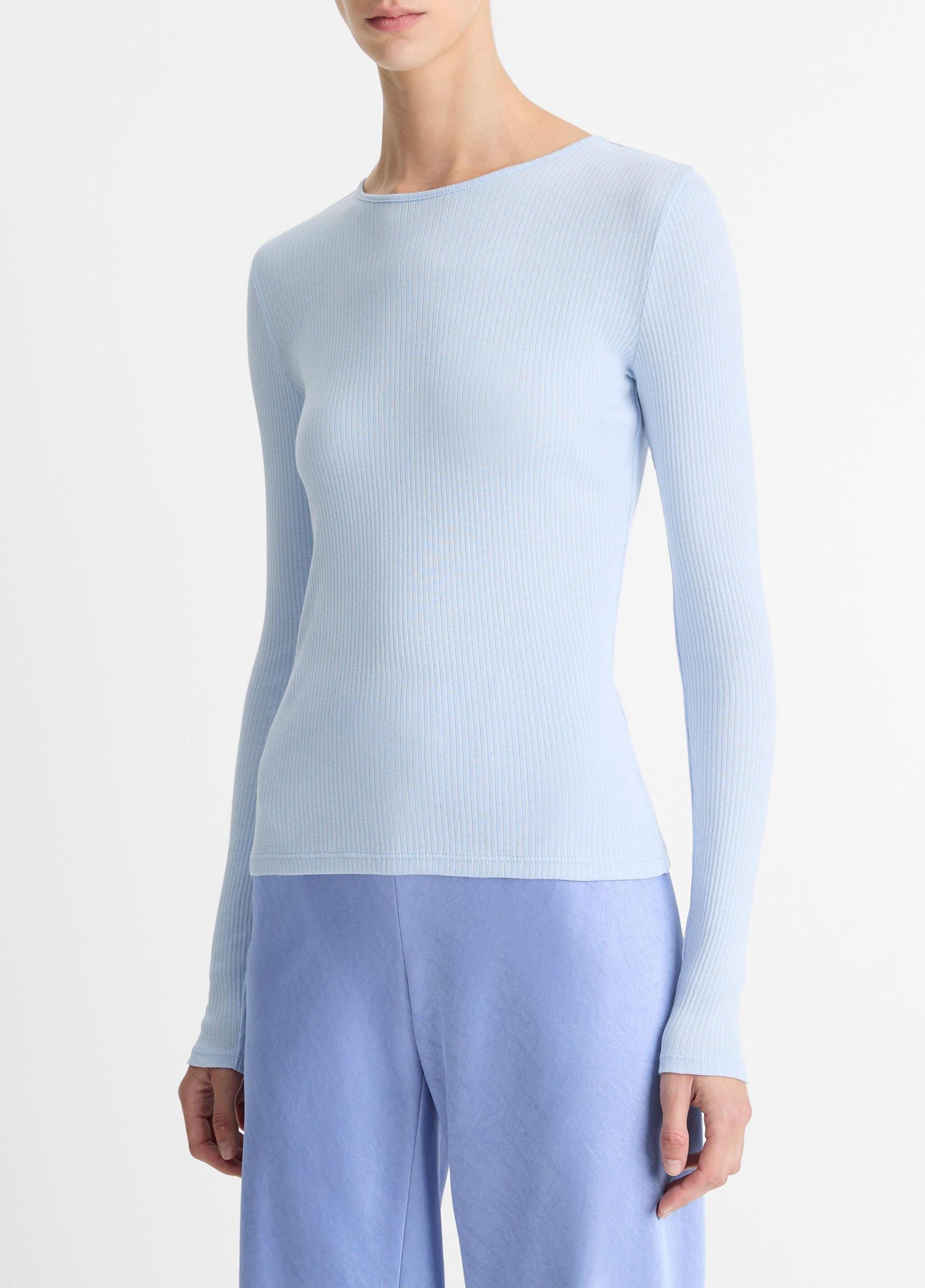 Womens Ribbed Pima Cotton Long-Sleeve T-Shirt, Light Butter, Size M Vince Product Image
