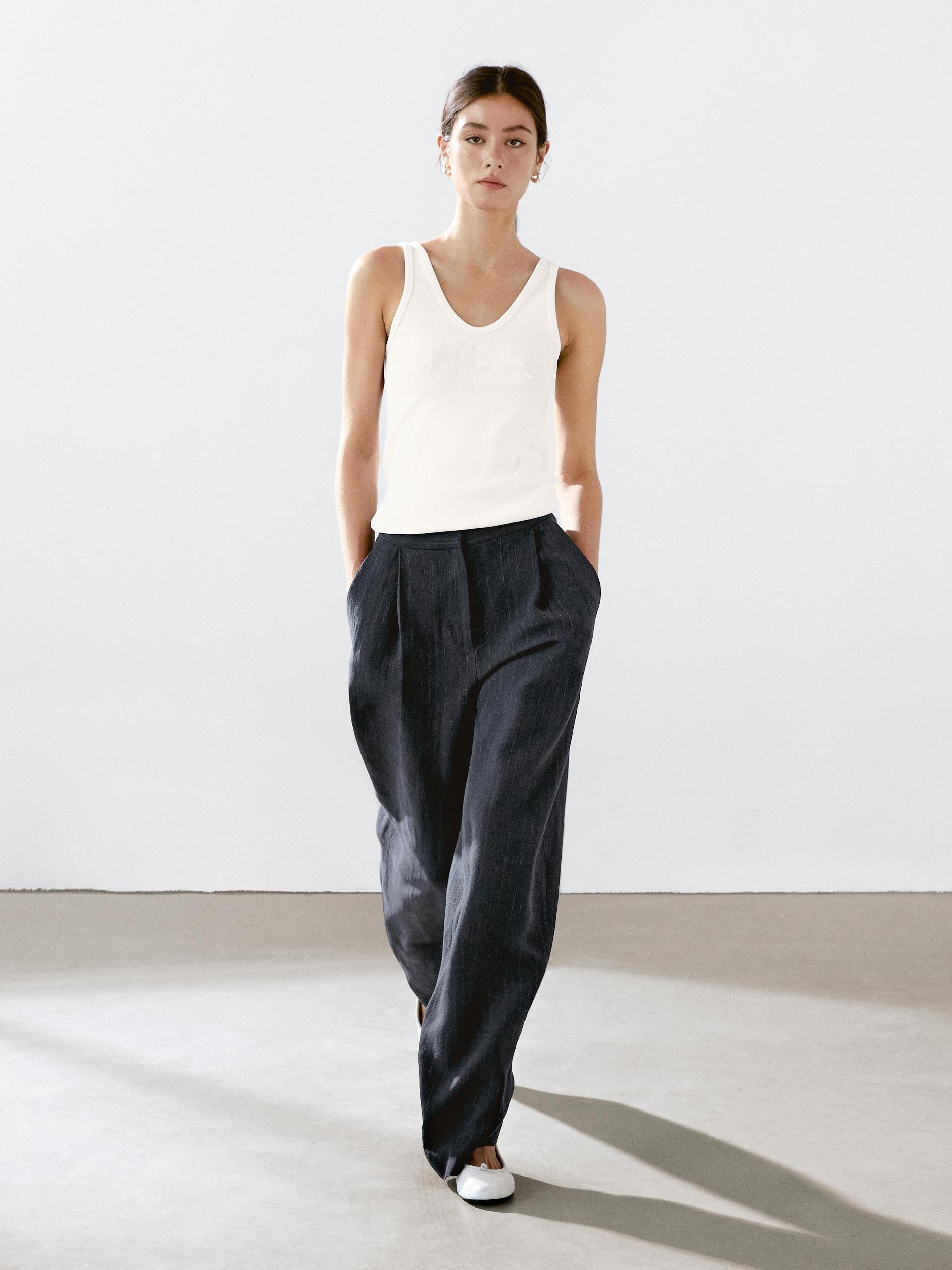 Linen blend pinstripe trousers Product Image