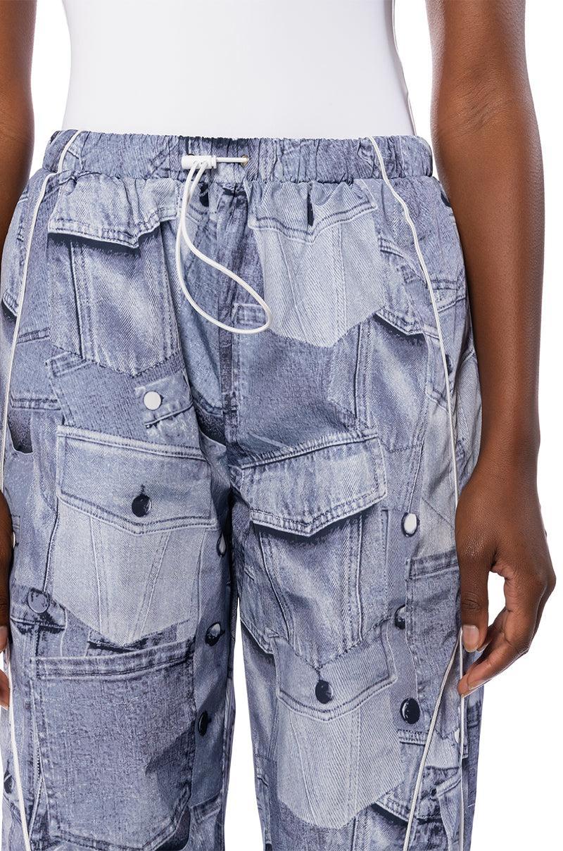 LOOK AGAIN DENIM GRAPHIC PARACHUTE PANT Product Image