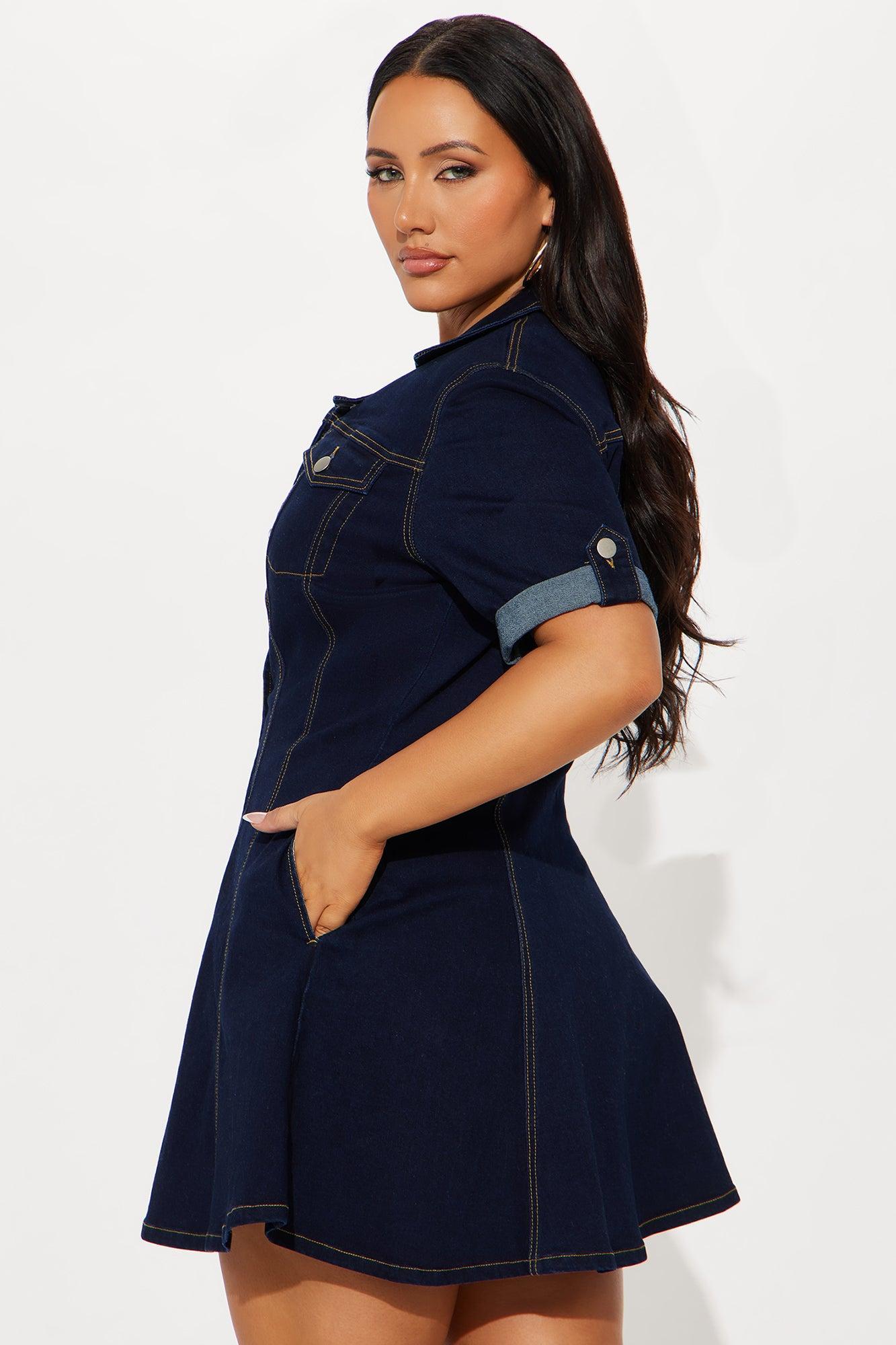 Raven Stretch Denim Mini Dress - Dark Wash Product Image