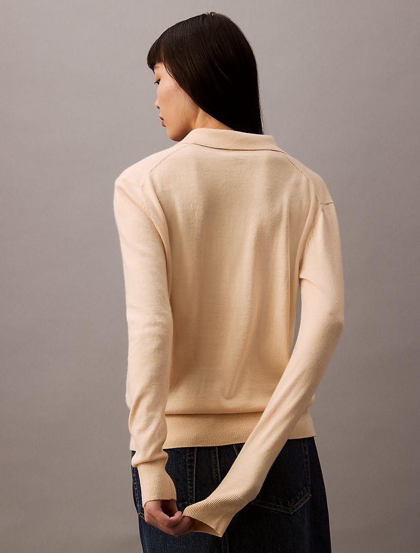 Calvin Klein Women's Extra Fine Merino Blend Polo Sweater - Neutral - S Product Image