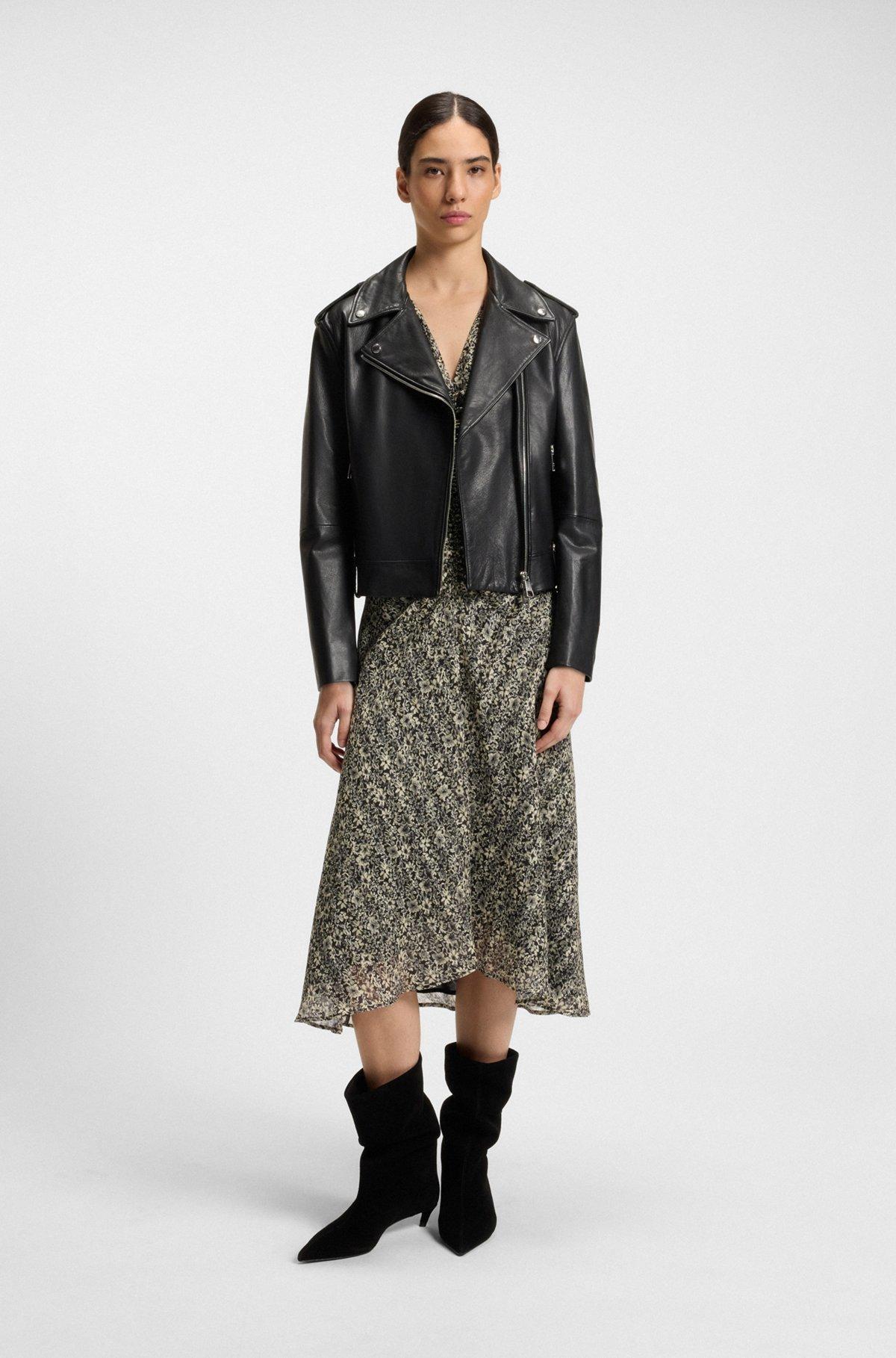 BOSS - Grained-leather jacket with silver-tone trims - Black Product Image
