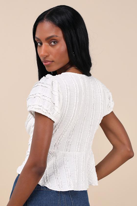 Estela Ivory Ruffled Puff Sleeve Peplum Crop Top Product Image