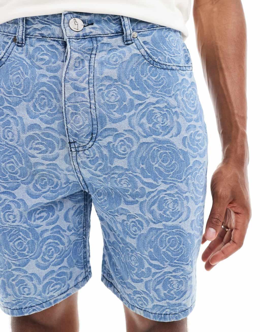 Liquor N Poker floral jacquard oversized shorts in blue - part of a set Product Image