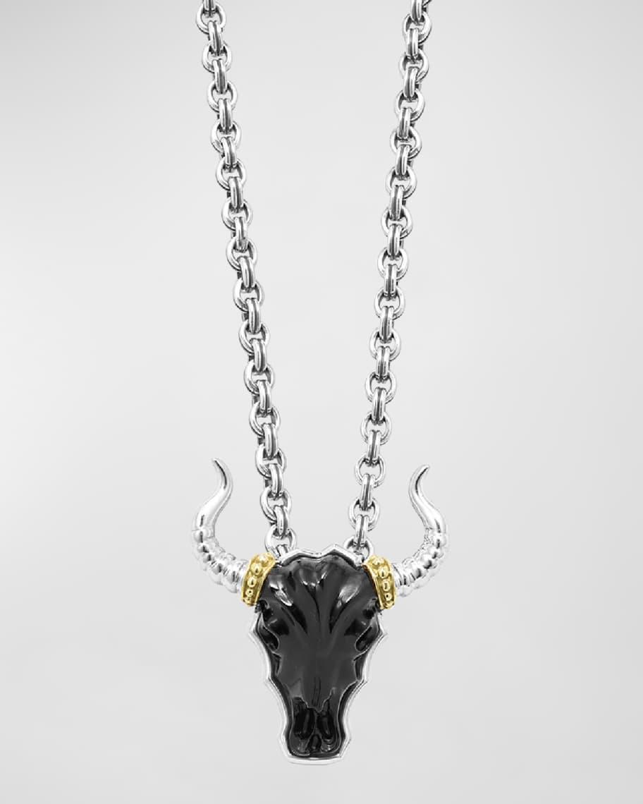 Mens Sterling Silver and 18K Anthem Black Agate Longhorn Necklace, 20in Product Image