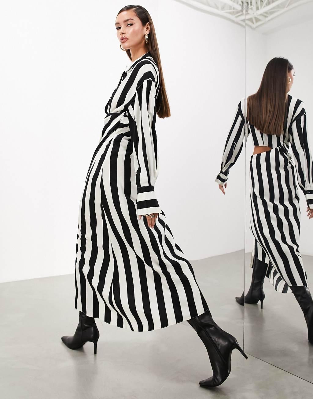 ASOS EDITION satin long sleeve shirt dress Product Image