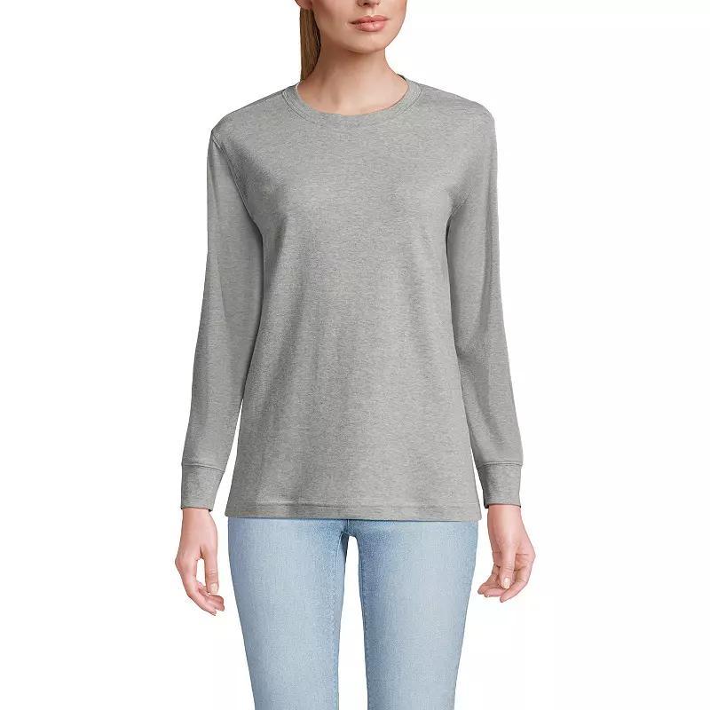 Womens Lands End Relaxed Long Sleeve Crewneck Top Gray Grey Product Image
