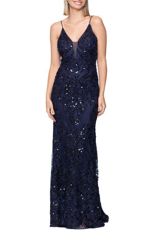 Betsy & Adam Long Sequins Placement Illusion Women's Dress Product Image