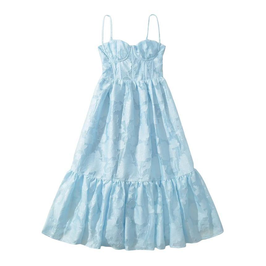 Spaghetti Strap Floral Jacquard Midi A-Line Sundress Product Image