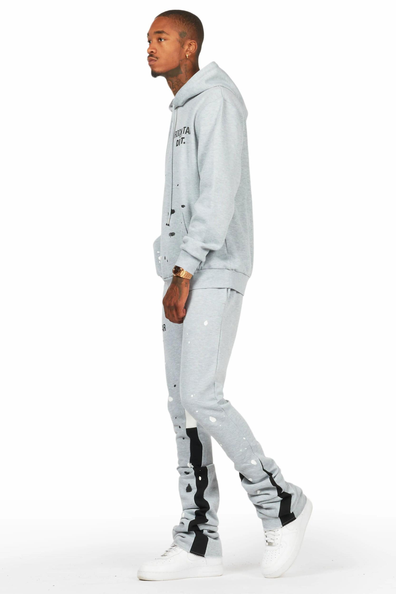 Jaco Heather Grey Hoodie/Super Stacked Flare Pant Track Set Male Product Image