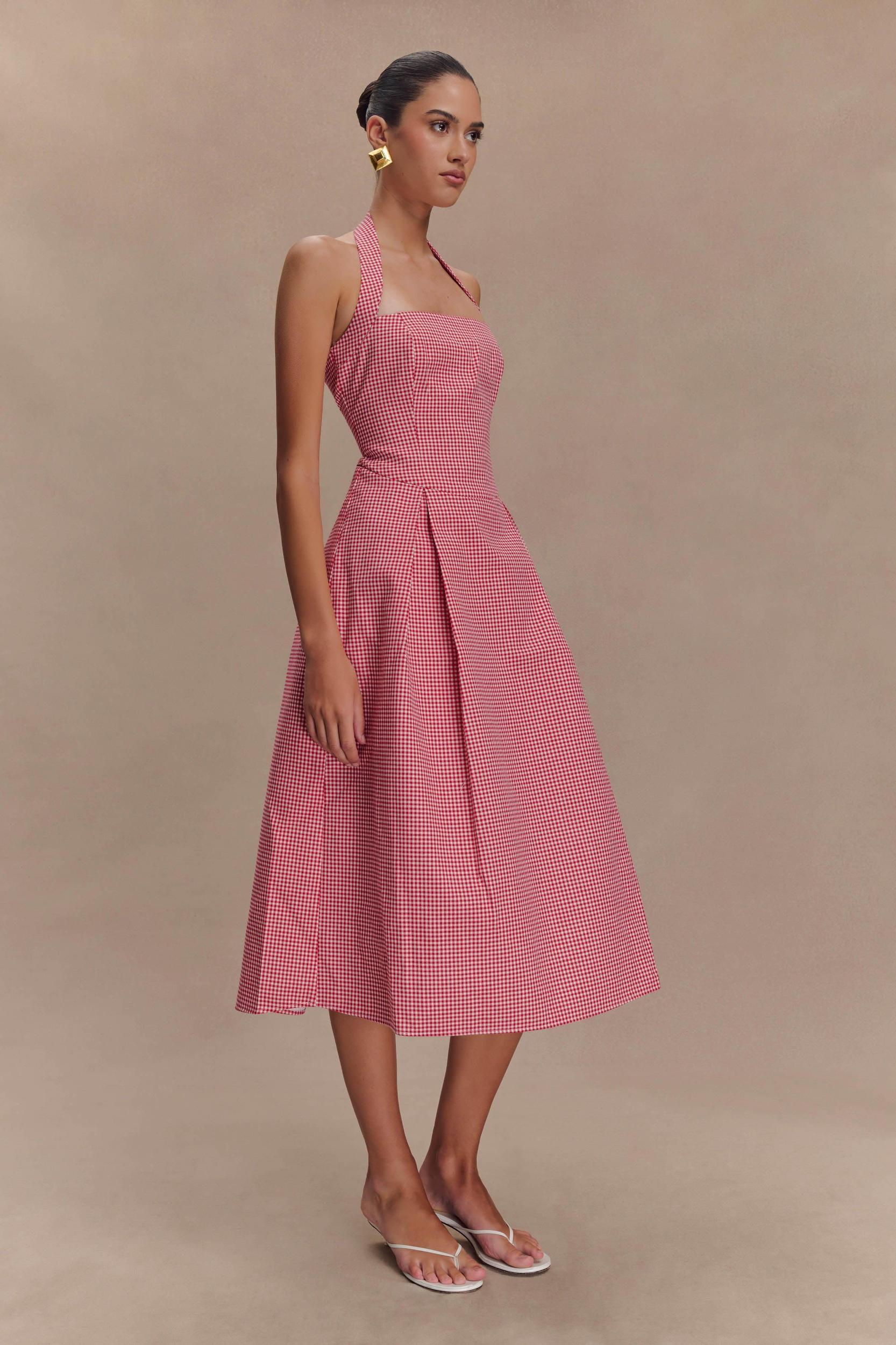 Juana Halter Midi Dress - Red Gingham Product Image