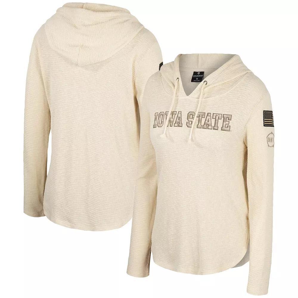 Women's Colosseum Cream Iowa State Cyclones OHT Military Appreciation Casey Raglan Long Sleeve Hoodie T-Shirt, Size: XL, Beige Product Image