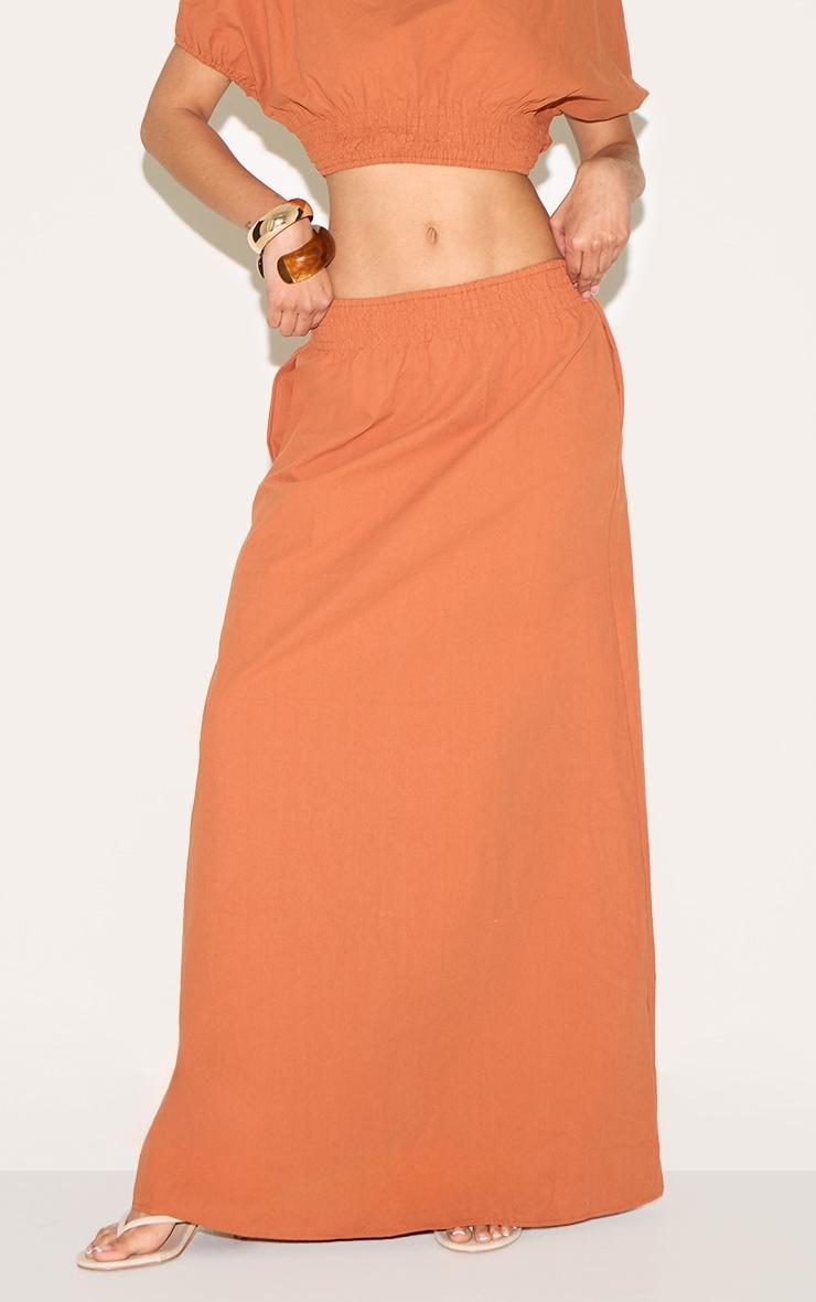  Burnt Orange Sheered Waist Low Rise Maxi Skirt Product Image