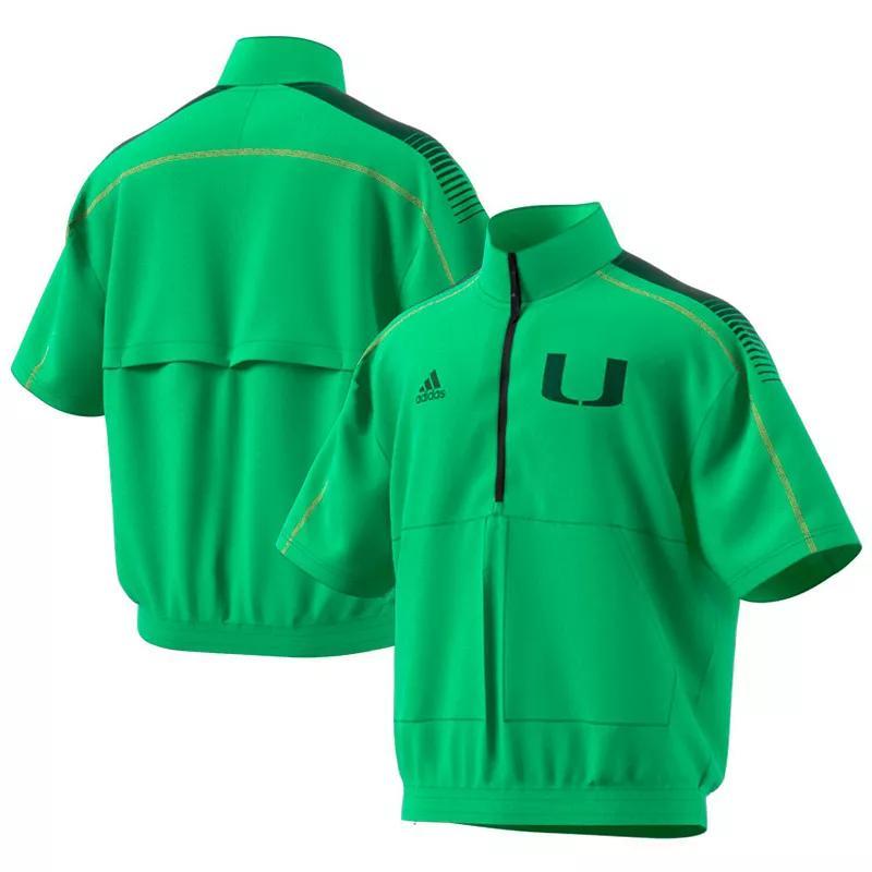 Men's adidas Green Miami Hurricanes Miami Nights Strategy Half-Zip Short Sleeve Jacket, Size: 2XL Product Image