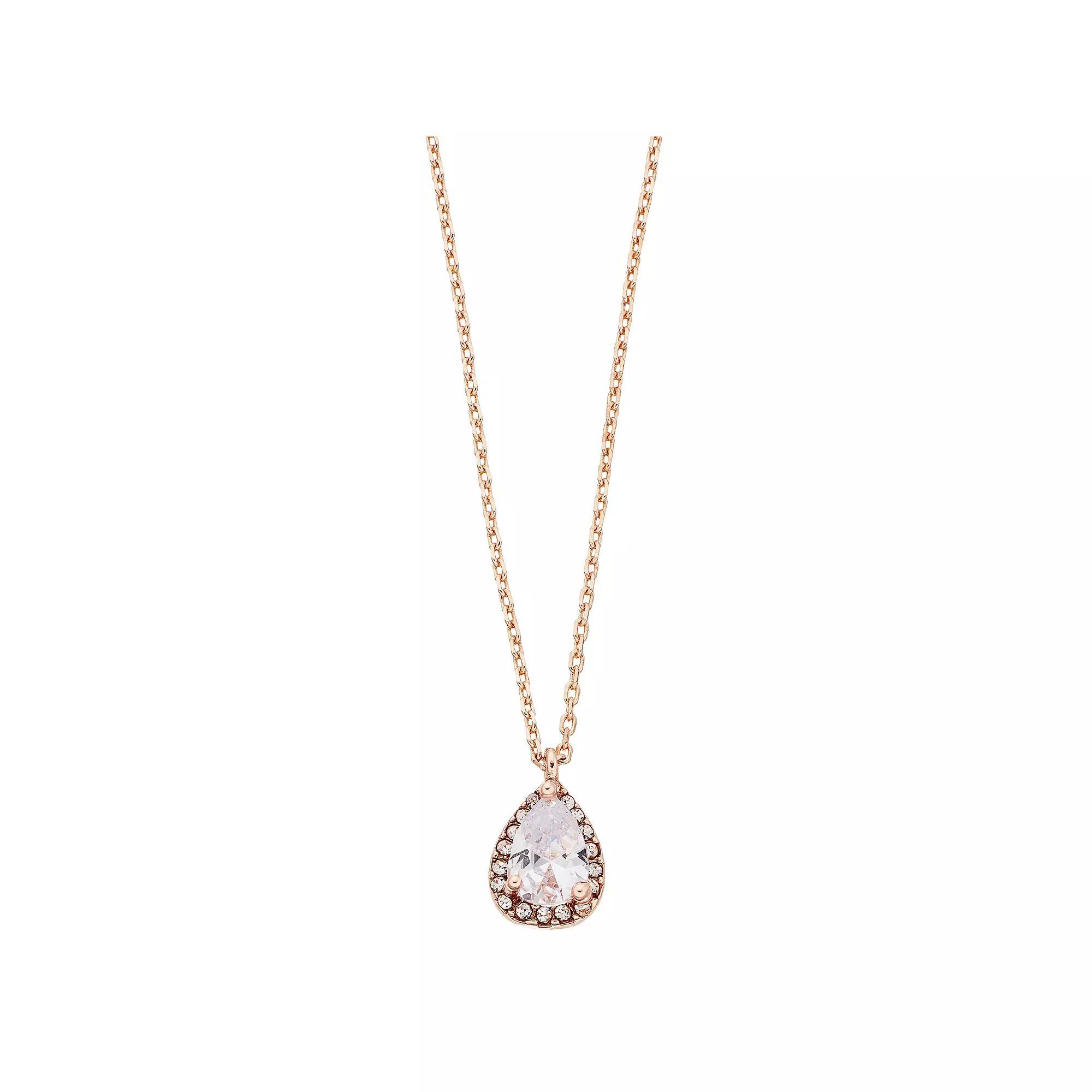 LC Lauren Conrad Simulated Crystal Teardrop Pendant, Women's, Rose Gold Tone Product Image