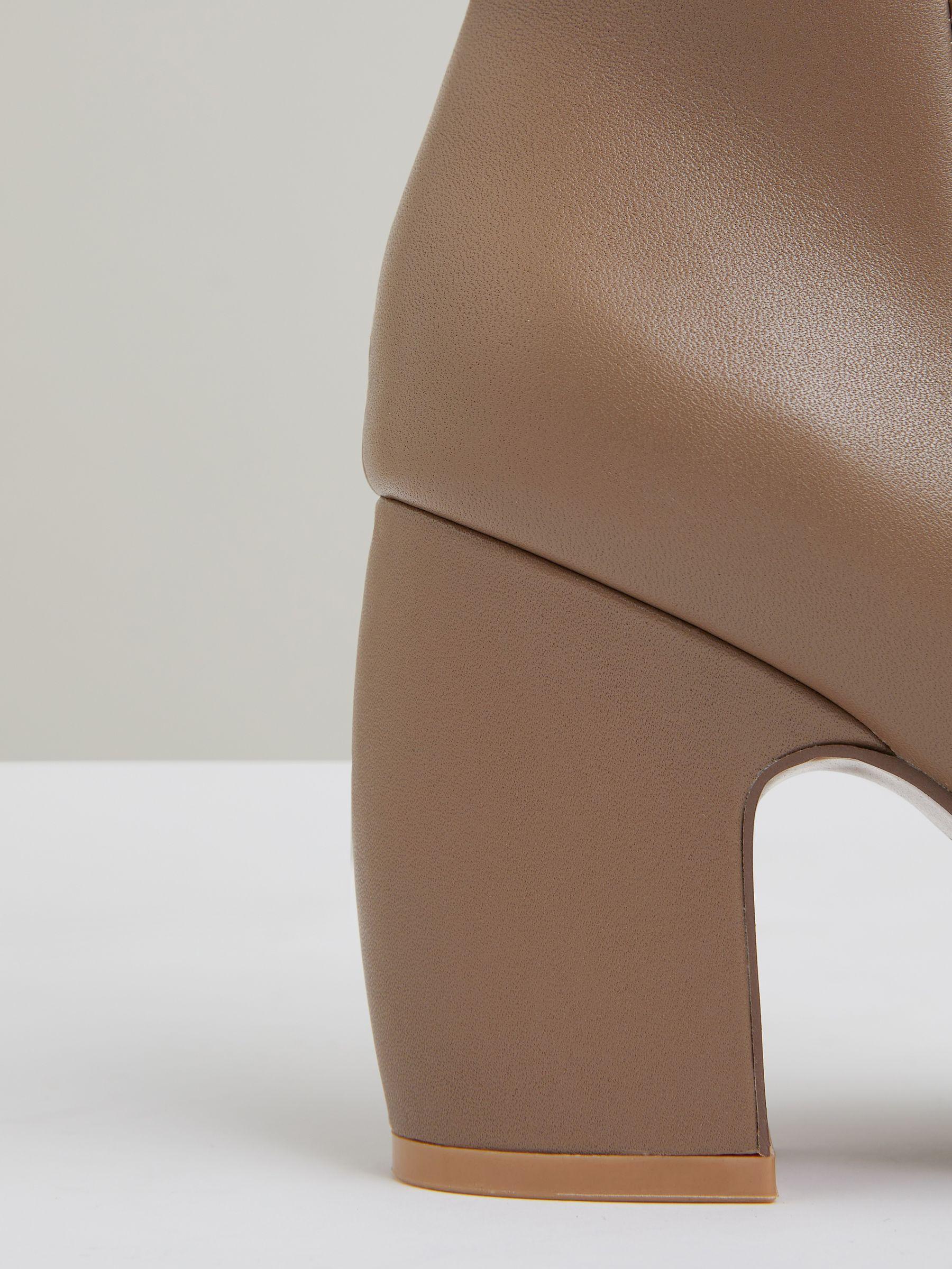 Leather Blocked Heel Ankle Boots in Taupe Product Image