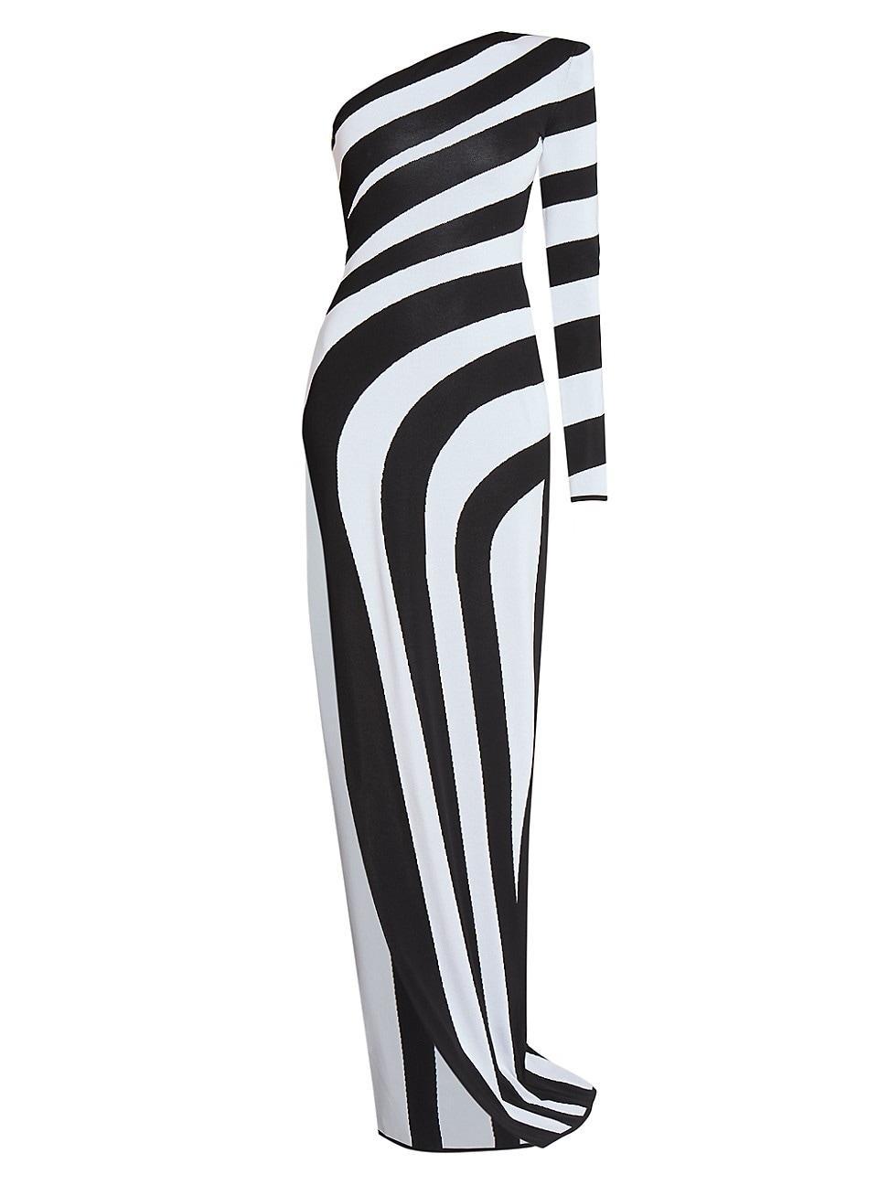Womens Striped One-Shoulder Gown Product Image
