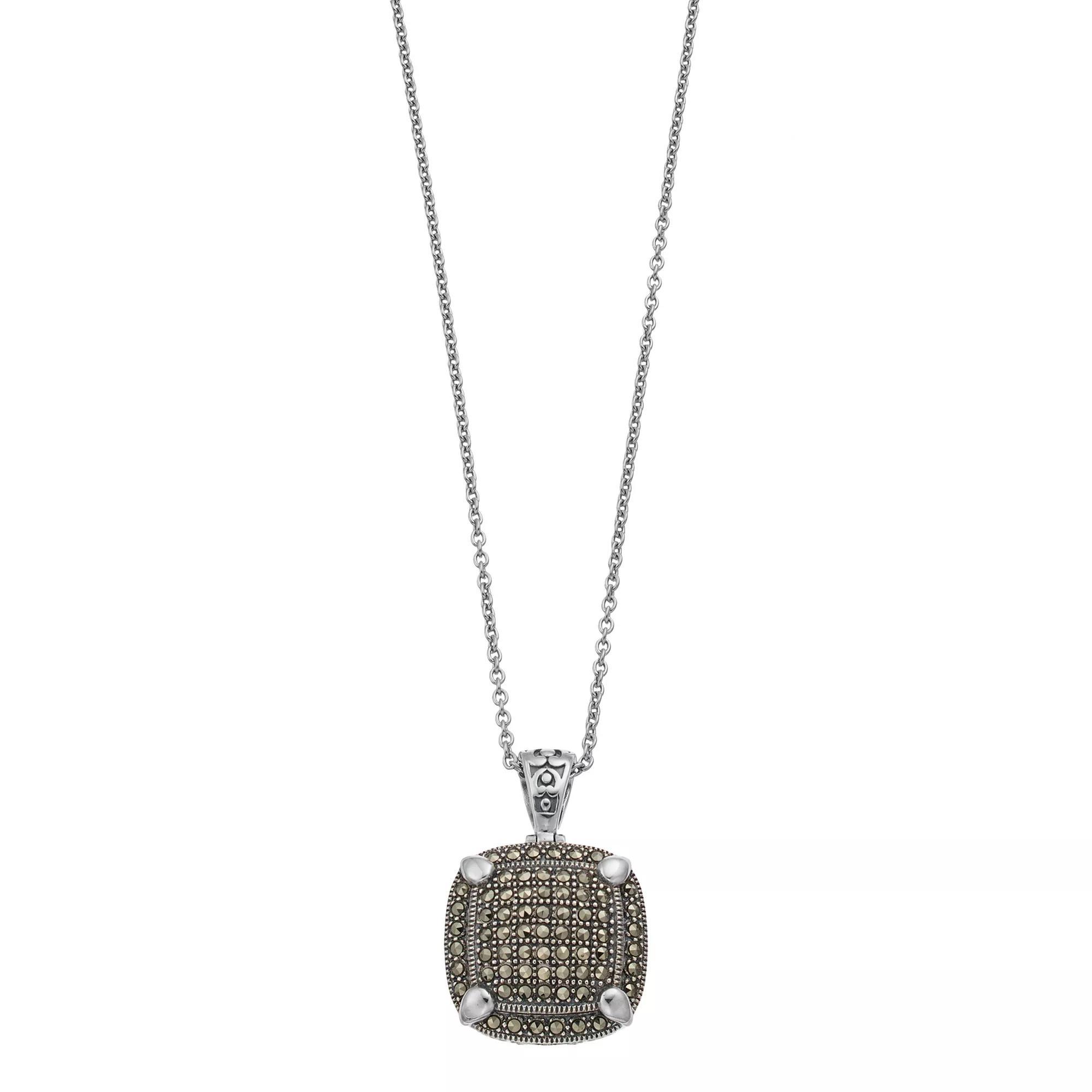 Lavish by TJM Sterling Silver Marcasite Cushion Pendant Necklace, Women's, Size: 18" Product Image