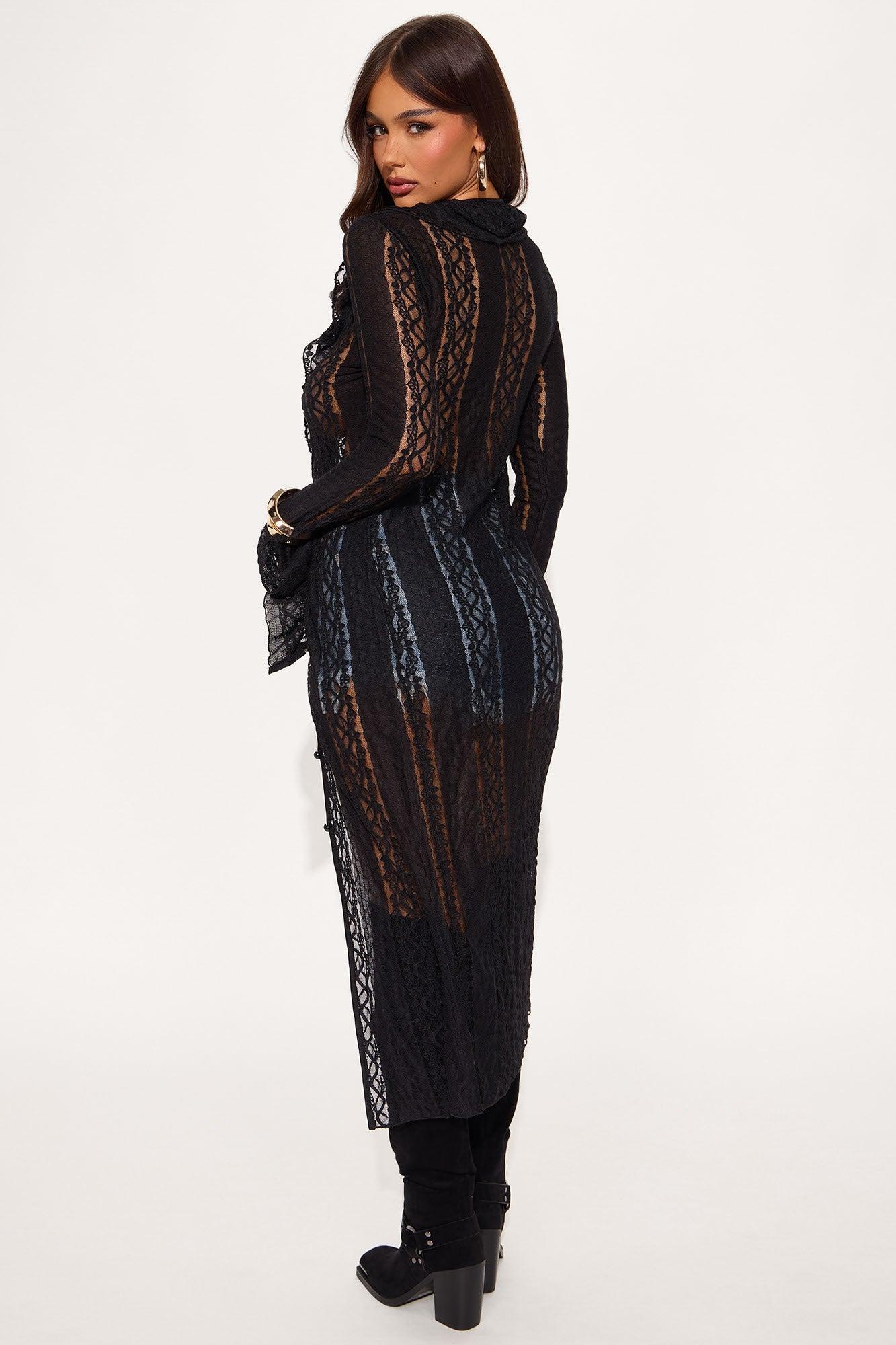 Bella Ruffle Lace Duster - Black Product Image