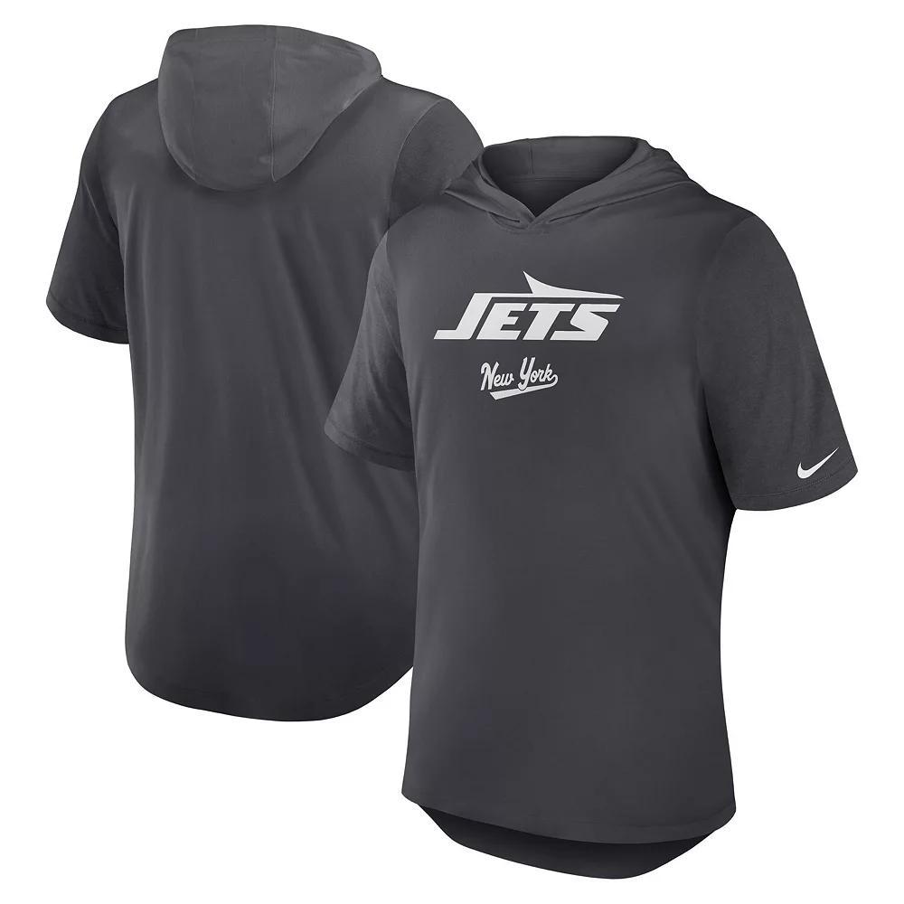 Men's Nike Anthracite New York Jets Tri-Blend Performance Hoodie T-Shirt, Size: Large, Grey Product Image