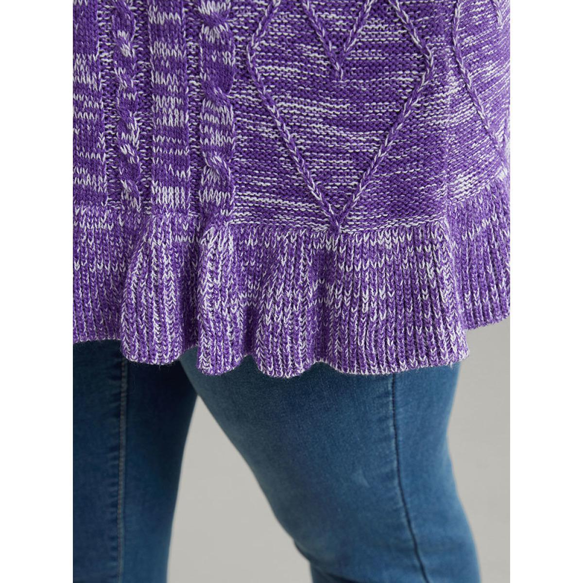 Plus Size Heather Flutter Hem Cable Knit Pullover BlueViolet Women Casual Loose Long Sleeve Round Neck Dailywear Pullovers BloomChic 14-16/1X Product Image