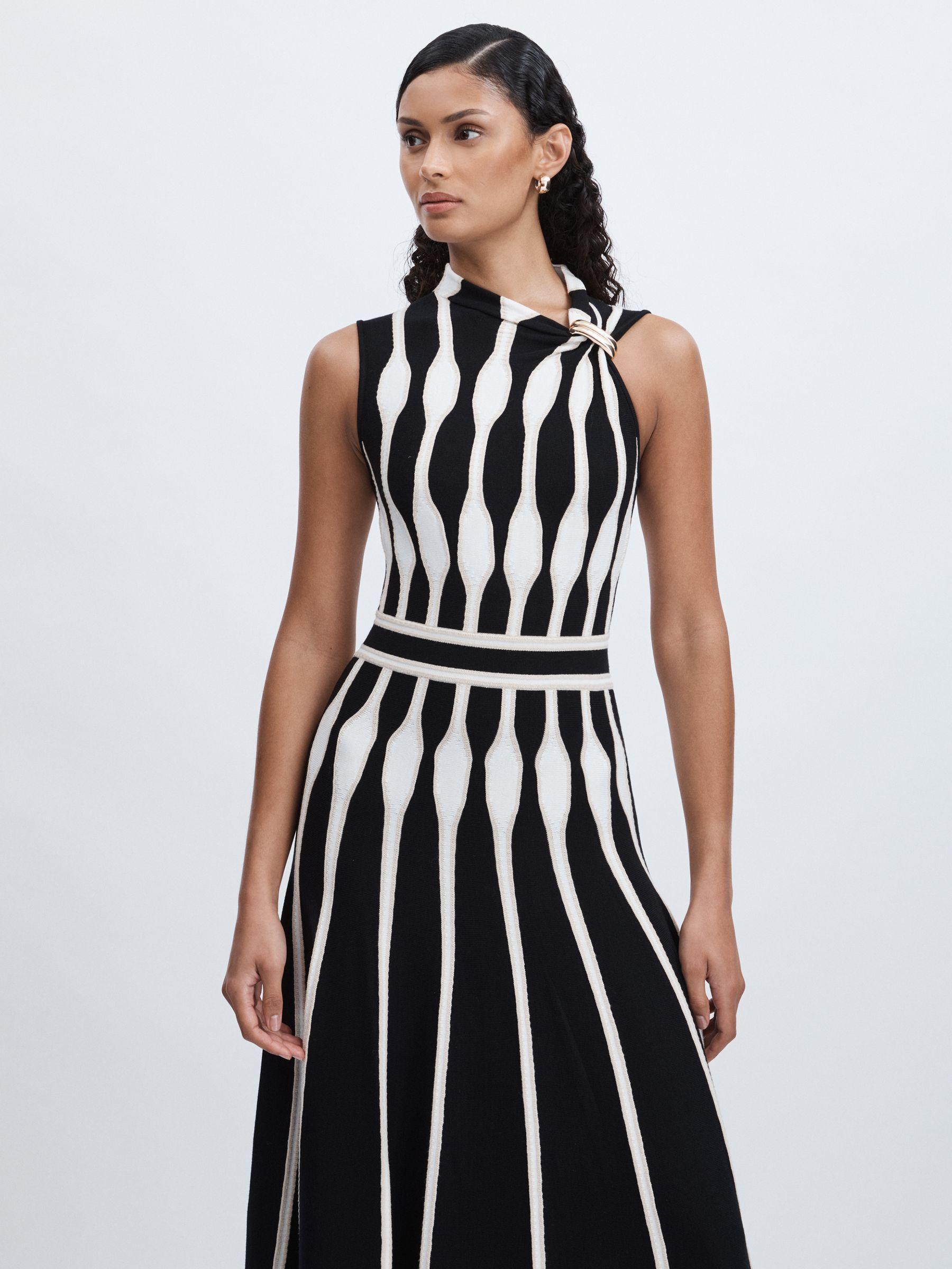 Acler Compact-Knit Patterned Midi Dress in Black/Ecru Product Image