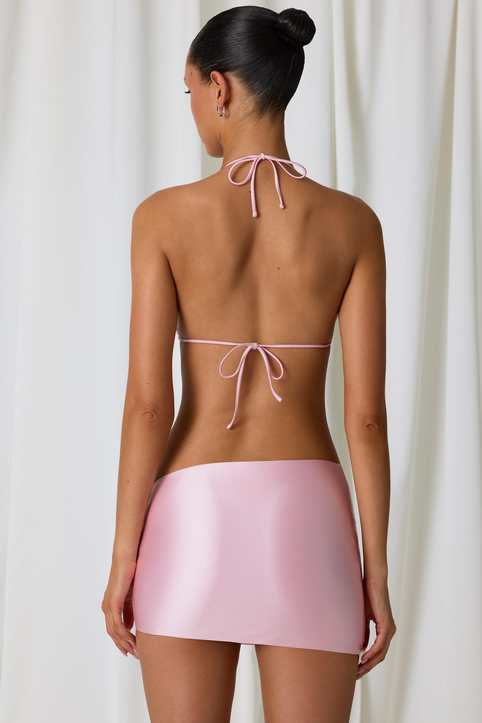 Asymmetric Ruched Micro Mini Skirt in Soft Pink Product Image