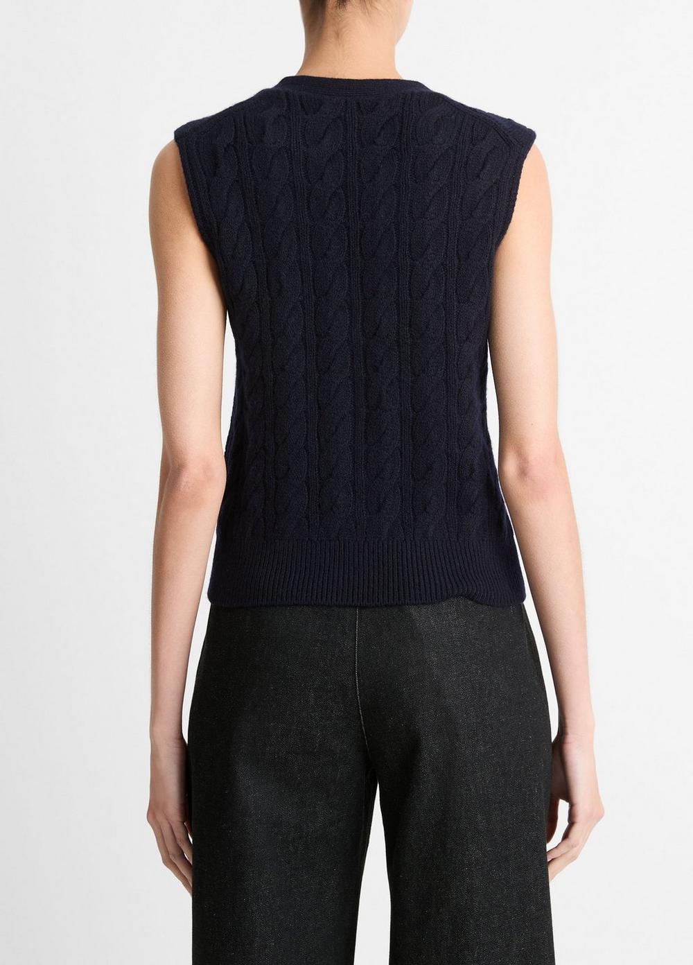 Womens Cable Wool-Blend Button Sweater Vest, Heather Silver Dust, Size M Vince Product Image