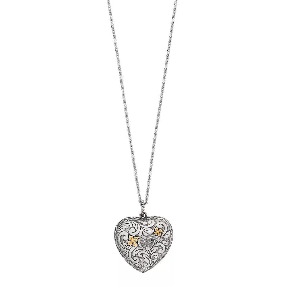 Sterling Silver Puffed Heart Pendant Necklace, Womens Two Tone Product Image