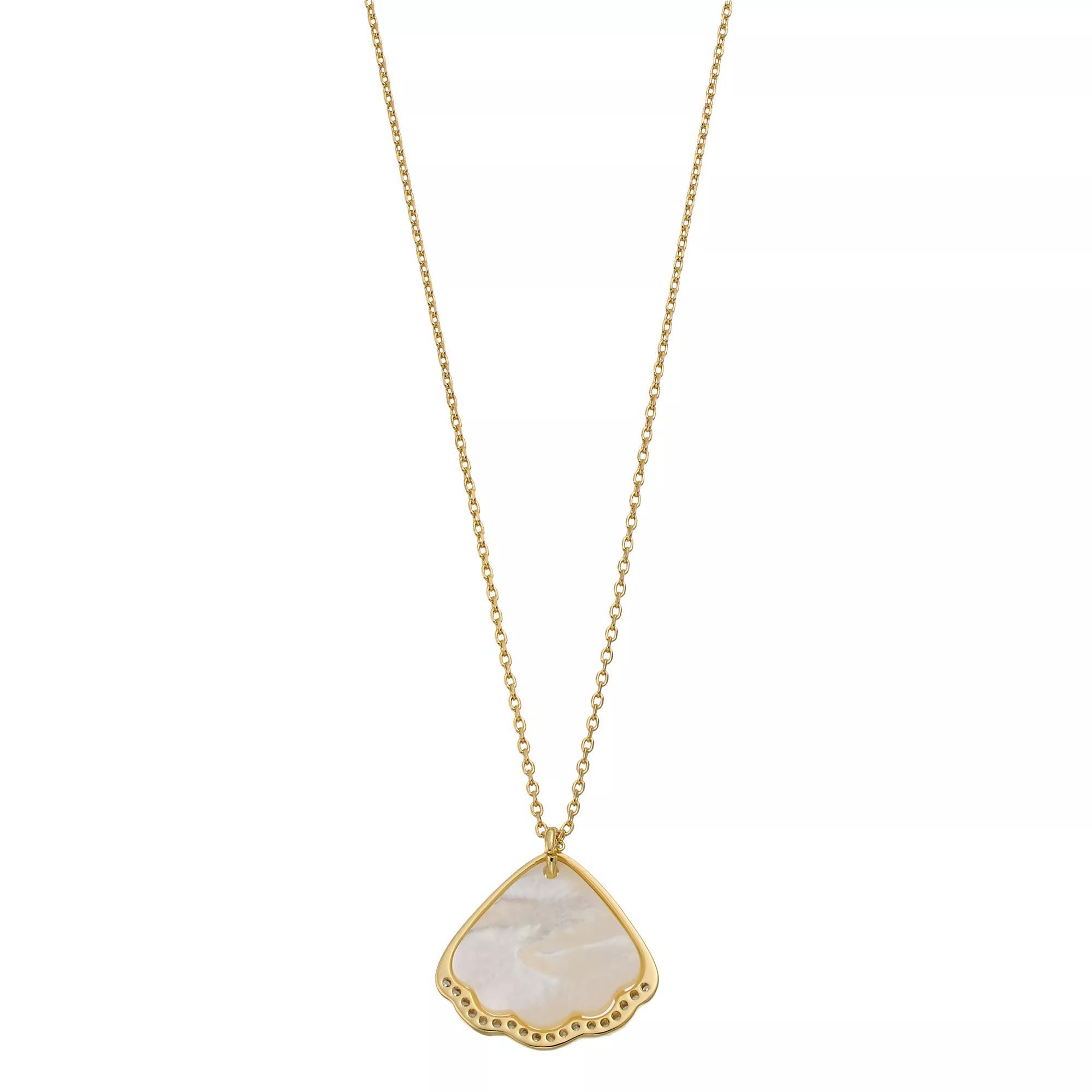 City Luxe Mother of Pearl & Clear Cubic Zirconia Shell Pendant Necklace, Women's, Gold Tone Product Image