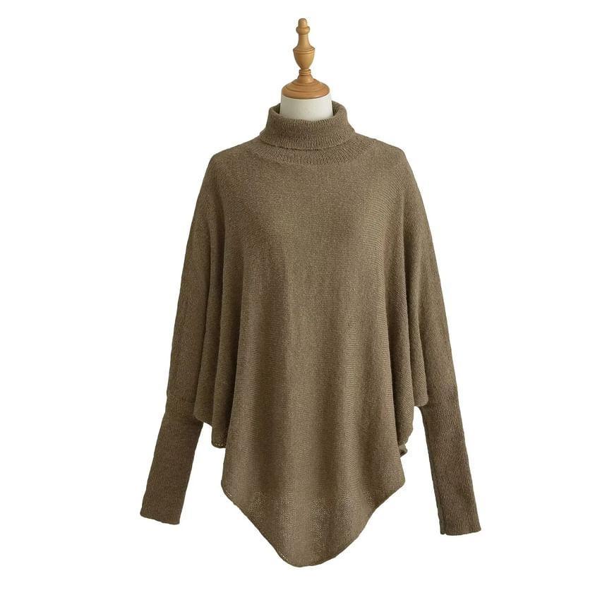 Turtleneck Asymmetrical Plain Sweater Product Image