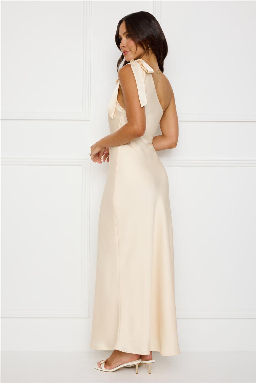 Night Of Distinction One Shoulder Satin Maxi Dress Champagne Product Image