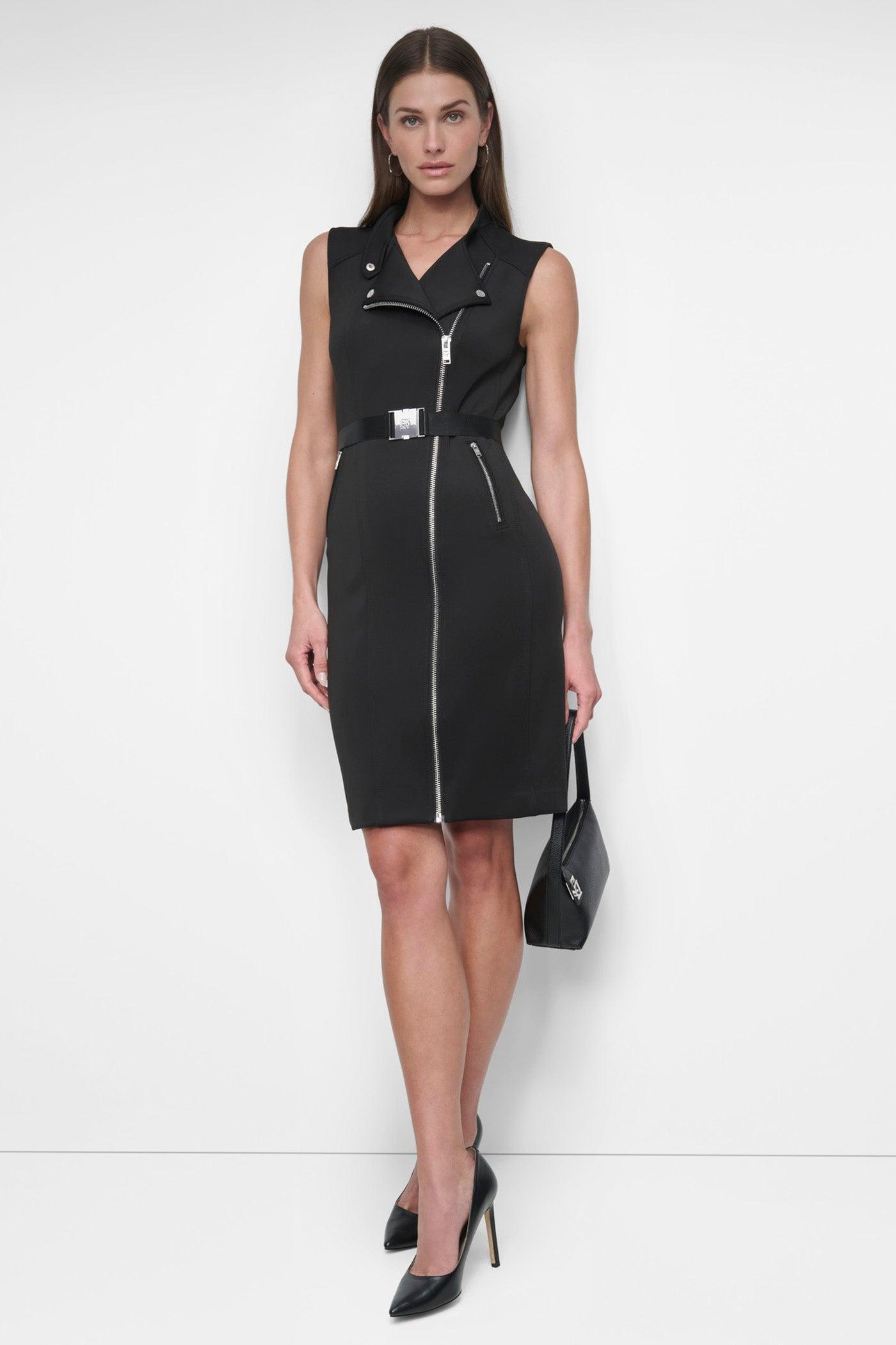 SLEEVELESS SCUBA FRONT ZIP DRESS Product Image