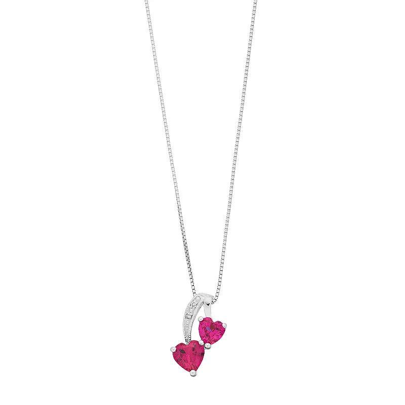 Gemminded Sterling Silver Gemstone & Diamond Accent Double Heart Pendant Necklace, Women's, Size: 18", Created Blue Product Image