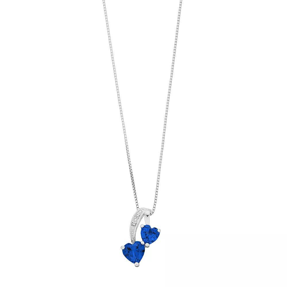 Gemminded Sterling Silver Gemstone & Diamond Accent Double Heart Pendant Necklace, Women's, Size: 18", Created Blue Product Image