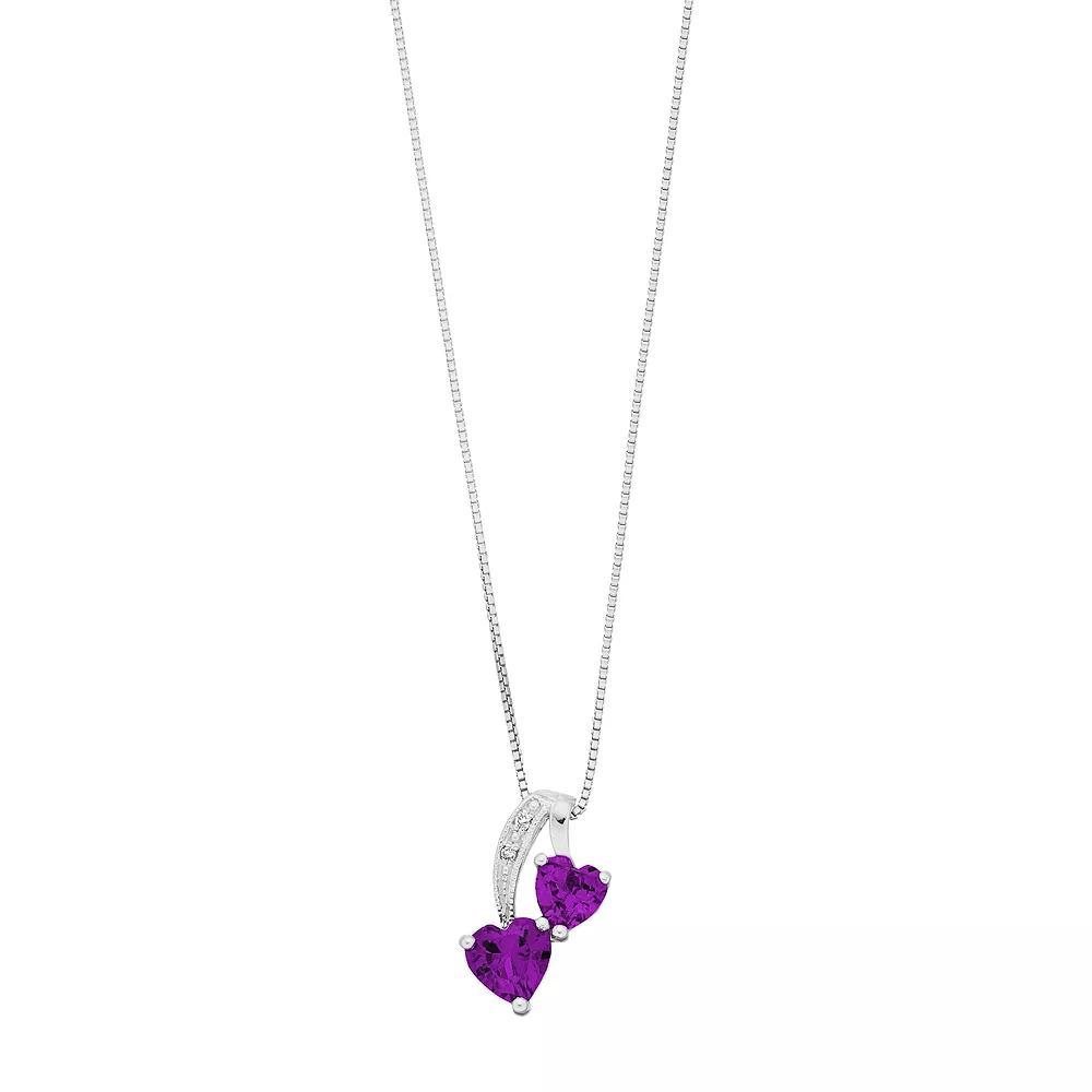 Gemminded Sterling Silver Gemstone & Diamond Accent Double Heart Pendant Necklace, Women's, Size: 18", Created Blue Product Image