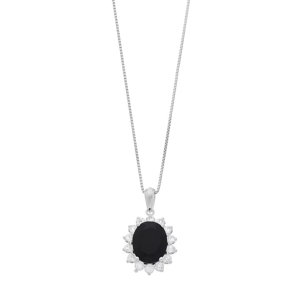 Gemminded Sterling Silver Onyx & Lab-Created White Sapphire Pendant, Women's, Size: 18" Product Image