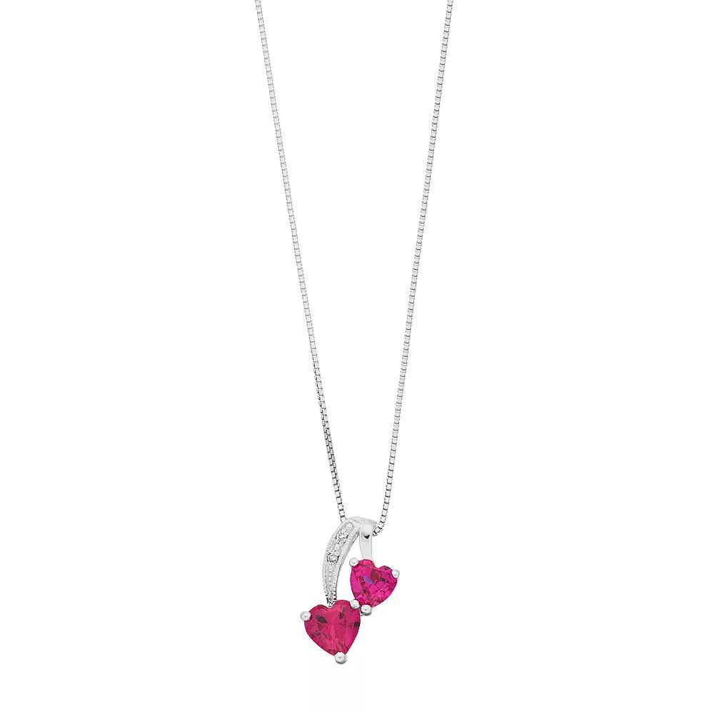 Gemminded Sterling Silver Gemstone & Diamond Accent Double Heart Pendant Necklace, Women's, Size: 18", Created Red Product Image